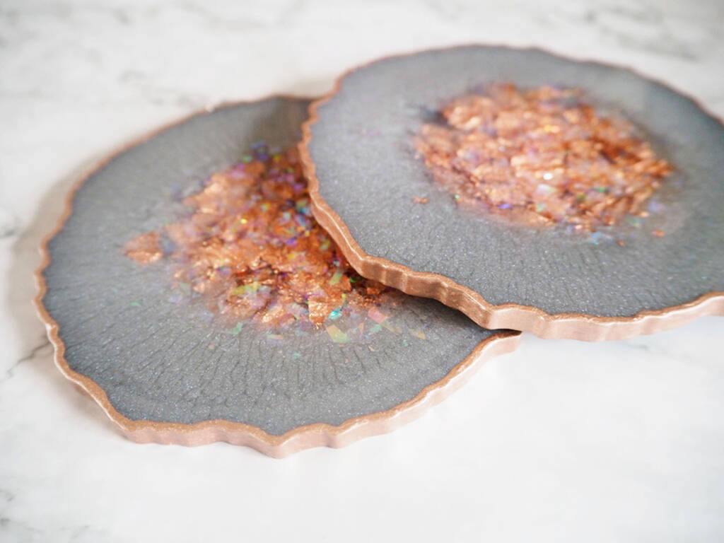 Iridescent Rose Gold Geode Resin Coasters By Suki Sabur Designs