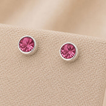 Sterling Silver October Tourmaline Birthstone Stud Earrings, 5 of 8