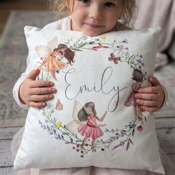 Kids Personalised Fairytale Garden Wreath Name Cushion, 2 of 7