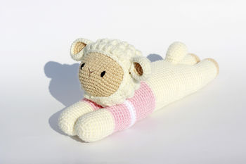 Personalised Hand Knitted Lamb Bed Teddy Barbra, 3 of 10