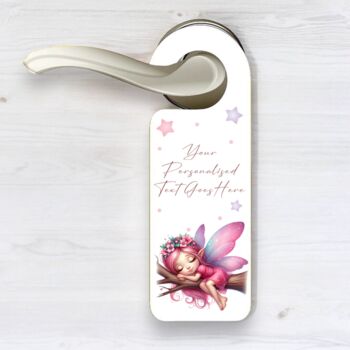Personalised Bright Pink Fairy Sleeping Door Hanger, 2 of 2