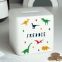 Personalised Dinosaur Ceramic Square Money Box, thumbnail 2 of 2