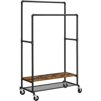 Double Clothes Rail Clothes Rack Hanging Rail On Wheels, 7 of 9