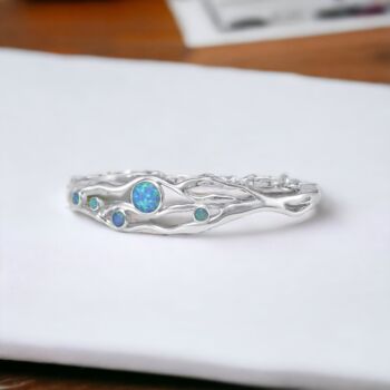 Blue Fire Opal Hinged Bangle In Sterling Silver, 2 of 10
