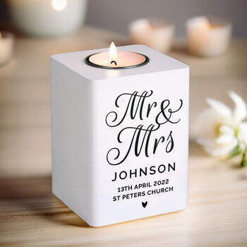 Personalised Mr And Mrs Wooden Tea Light, 4 of 4