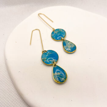 Turquoise Drop Dainty Earrings, Clay And Resin, 7 of 10