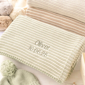 Mini Stripe Charcoal Unisex Knitted Baby Blanket, 2 of 11