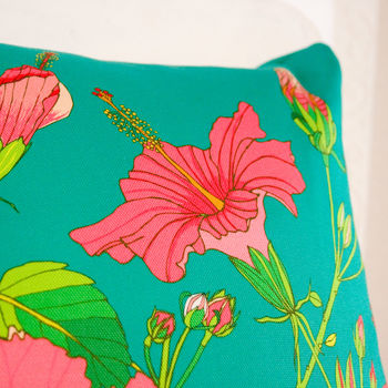 Tropical Hibiscus Cotton Cushion Cover, 6 of 9