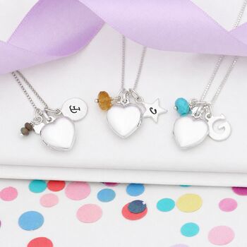 Personalised Silver Heart Locket Birthstone Necklace, 11 of 13