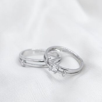 Adjustable Matching Couple Promise Striped Rings, 2 of 6