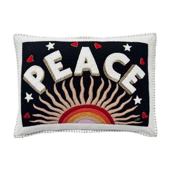 Peace Hand Embroidered Cushion In Embroidered Pure Wool, 3 of 4