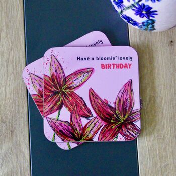 Pink Lily Pink Birthday Coaster, 4 of 4