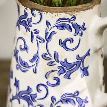 Solene Blue Botanical Pitcher Jug Vase, 3 of 7