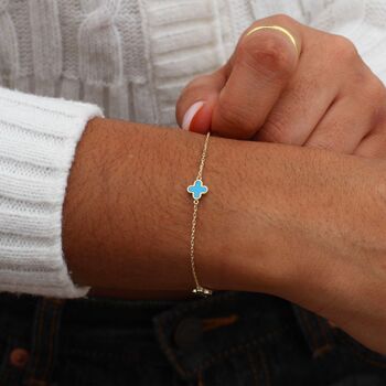 9ct Yellow Gold Turquoise Clover Bracelet, 3 of 4