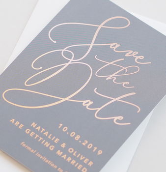 Charcoal Grey 'Natalie' Foil Save The Date Cards, 2 of 2