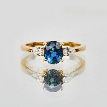 18ct Yellow Gold Teal Sapphire And Diamond Engagement Ring, 4 of 5