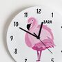 Personalised Pink Flamingo Bedroom Wall Clock, thumbnail 2 of 4