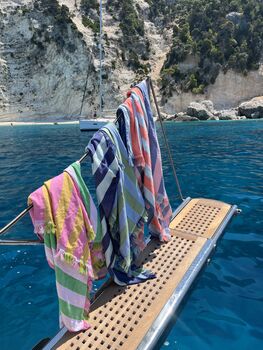 Dolce 100% Cotton Modern Striped Beach Towel Pink / Yellow And Green, 11 of 12