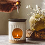 Ribbed White And Sage Oil Burner – Handmade Ceramic, Wax Melt Compatible, thumbnail 3 of 4