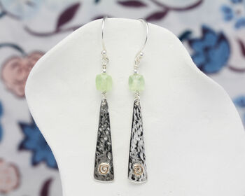 Prehnite Textured Sterling Silver Drop Earrings, 5 of 7