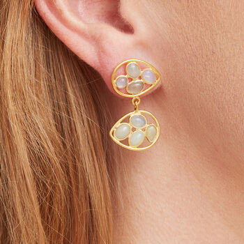 Opal Double Drop Cluster Stud Earrings, 18 K Gold Plated Silver, 2 of 6