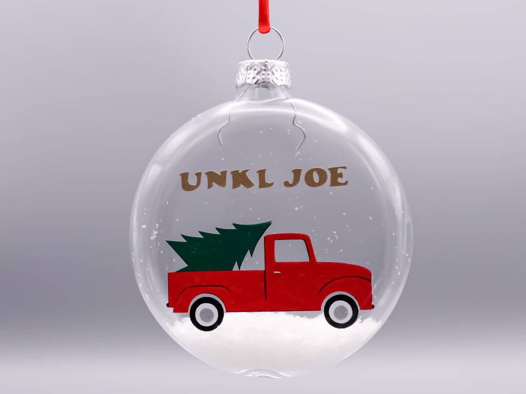 Little Red Truck Personalised Christmas Tree Flat Bauble, 1 of 3