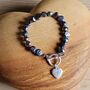 Navy Freshwater Pearl Heart Charm Bracelet, thumbnail 1 of 2