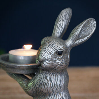 Silver Hare Rabbit Tea Light Candle Holder, 2 of 5