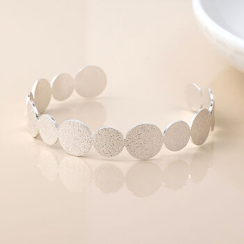 Silver Plated Dappled Texture Disc Cuff Bangle Bracelet, 4 of 5