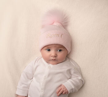 Personalised Baby Hat With Pom Pom, 4 of 8