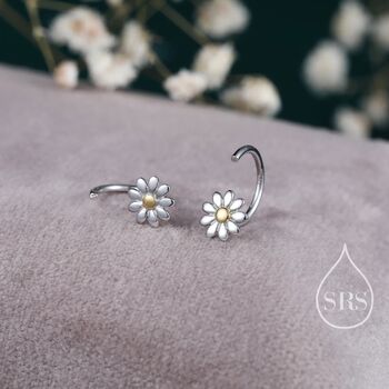 Flower Huggie Hoop Earrings In Sterling Silver, 6 of 12