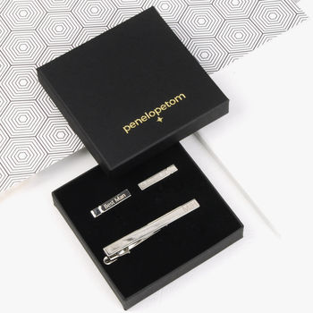 Personalised Tie Clip And Bar Tip Cufflinks Set, 9 of 10