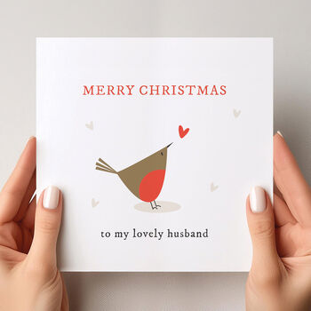 Christmas Card For Husband: Robin With Red Heart Design, 4 of 5