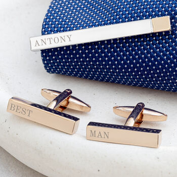 Personalised Silver And Rose Gold Plated Tie Pin And Cufflink Set, 2 of 12
