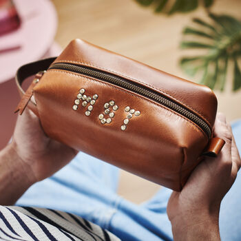Stud Initials Personalised Leather Wash Bag, 3 of 5
