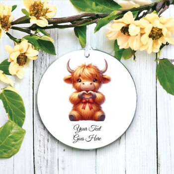 Personalised Cute Highland Cow Love Heart Hand, 2 of 2