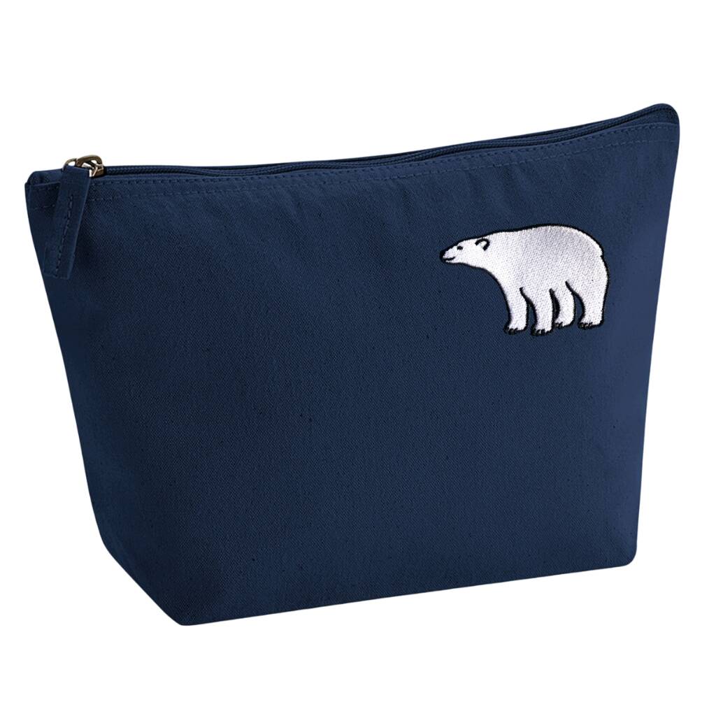 Embroidered Polar Bear Organic Cotton Accessory Bag