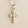 Personalised Tiny Sterling Silver White Seed Pearl Cross Necklace, thumbnail 1 of 8