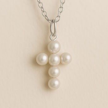 Personalised Sterling Silver White Seed Pearl Cross Necklace, 2 of 8