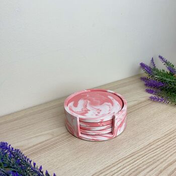 Set Of Four Pink Coasters And Holder, 5 of 8