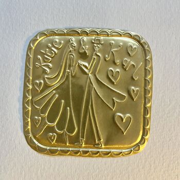 Handmade Personalised Bride And Groom Gold Wedding Card, 5 of 9