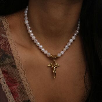 Handmade Baroque Pearl Choker With Angel Pendant, 4 of 8