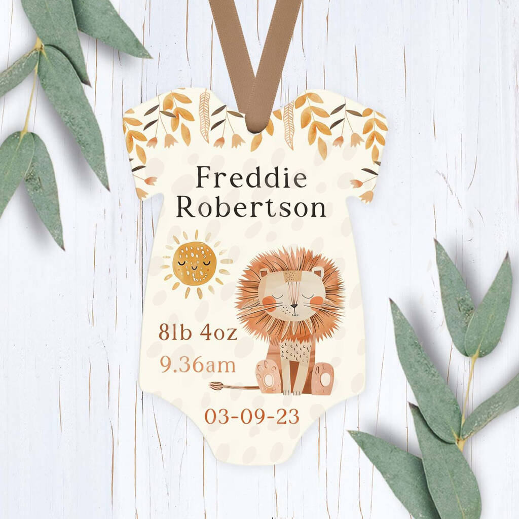 Personalised Lion New Baby Stats Ornament Keepsake, 1 of 2