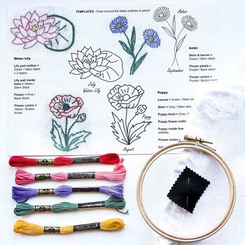 Birth Flower Embroidery Hobby Napkin Set Craft Kit Gift, 5 of 7
