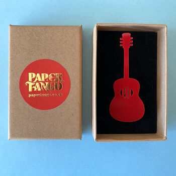 Red Acoustic Guitar Acrylic Brooch, 2 of 2