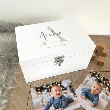 Personalised Initial Baby White Keepsake Box Three Sizes, 4 of 12