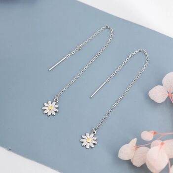 Sterling Silver Tiny Daisy Flower Ear Threaders, 2 of 11
