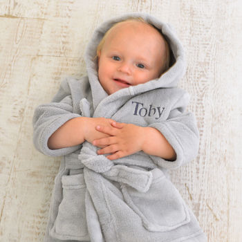 Personalised Soft Baby/Child's Dressing Gown In Grey, 2 of 9