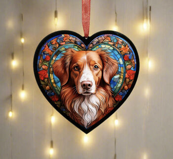 Nova Scotia Duck Tolling Retriever Stained Glass Effect Heart Suncatcher, 2 of 5