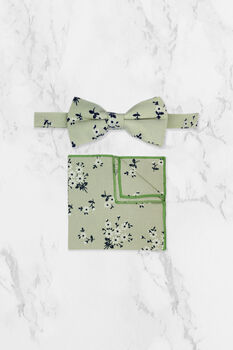 Wedding Handmade Cotton Floral Print Tie In Light Green, 3 of 8